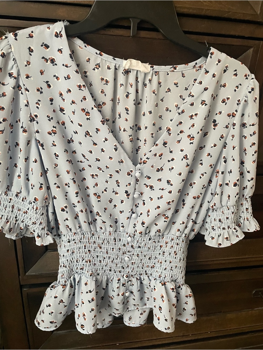 Sienna Sky Light Blue Floral Smocked Midi Dress